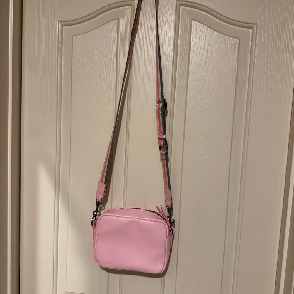 Target Pink Crossbody Bag with Multicolor Strap
